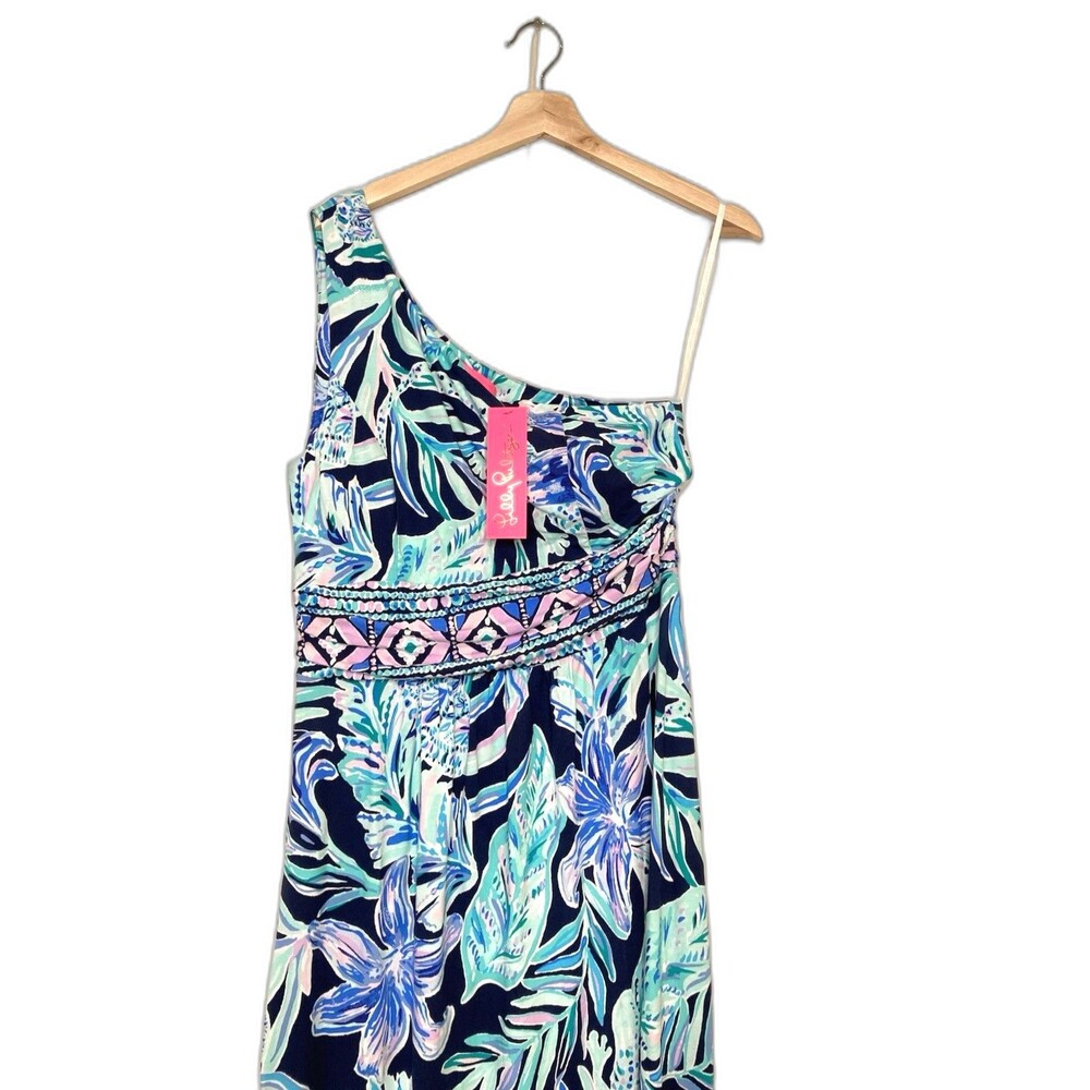 Lilly Pulitzer NWT Malia Maxi Dress High Tide Navy Ready Set Gecko Size Large - Picture 4 of 16